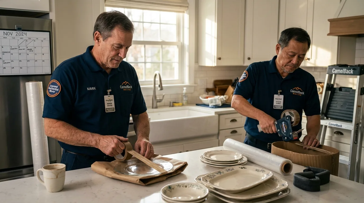 Professional crew packing kitchen dishware in Whitehall, PA